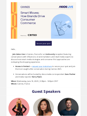 Axios - 🛥️ RSVP now | Paris Hilton, Summer Fridays' Marianna Hewitt & more join Axios Live in Cannes, France on June 18th