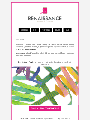 Renaissance Ribbons - Clearance Alert: 40% Off Select Tula Pink Ribbons