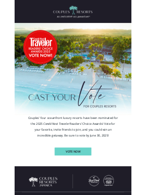 Couples Resorts - Celebrate Excellence: Vote for Couples Resorts and Win a Luxe Escape