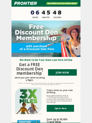 Frontier Airlines - TODAY ONLY: Join Discount Den for FREE