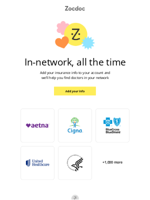 Zocdoc - Add your insurance info. Find in-network docs.