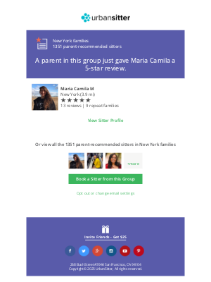 UrbanSitter - A parent in the New York families group just rated Maria Camila 5-stars