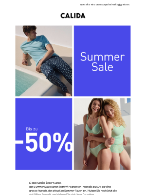 Calida (Germany) - Sale Start: bis zu 50% Rabatt sichern
