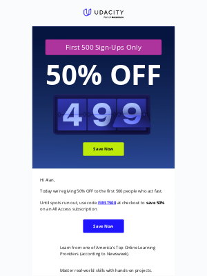 Udacity - 💥 First 500 Get 50% OFF