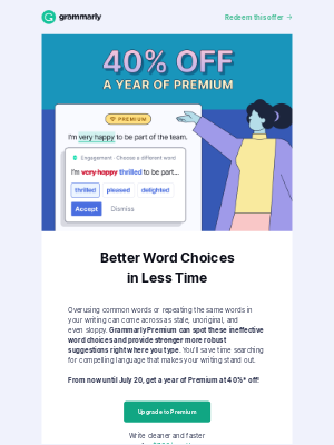 Grammarly - Enhance your vocabulary + 40% off Premium!