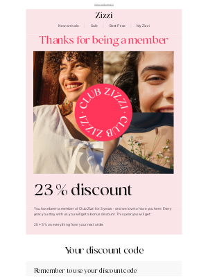 Zizzi Fashion - Celebrate 3 years with Zizzi - get a well-deserved discount of 20% + 3 = 23%