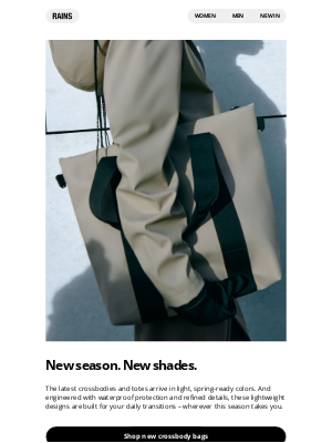 Rains (Canada) - Just added: crossbodies and totes in spring hues