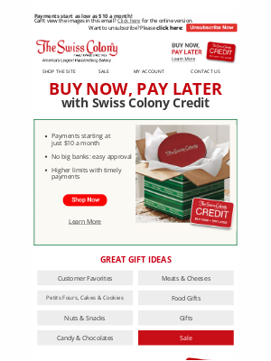 The Swiss Colony - Buy Now, Pay Later with Swiss Colony Credit