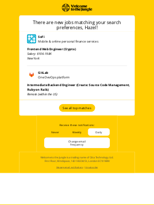 Otta - New match: Frontend Web Engineer at SoFi