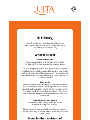 ULTA Beauty - Reminder: Enhanced Security for Your Ulta Beauty Account