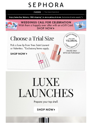 Sephora - Complimentary luxe makeup 👑 Choose a trial size with min. spend.