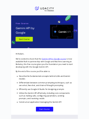 Udacity - New Free Course: Gemini API by Google