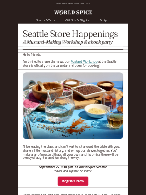 World Spice Merchants - You're Invited! Mustard-Making & a Book Launch Party
