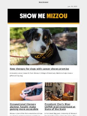 Missouri University - Helping dogs recover from cancer; adaptive gaming program; and more