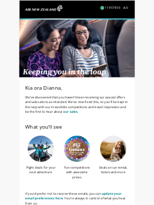 Air New Zealand - dianna, check out our latest special offers!