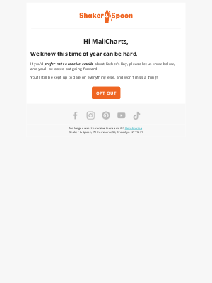Shaker and Spoon - How to opt out of Father's Day emails