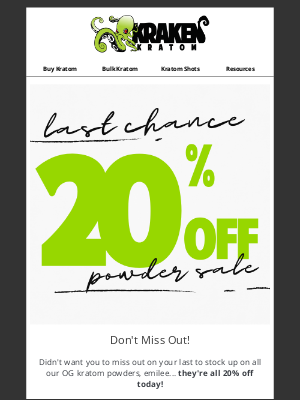 Kraken Kratom - ⏳Snag 20% Off Top Powders Before Time Runs Out!