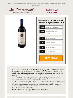 Wine Enthusiast Catalog - 100-Pt Sassicaia! An Iconic Super Tuscan, Ships Free.