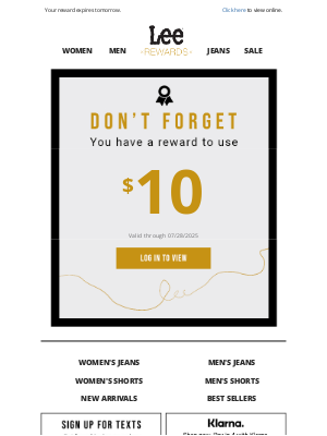 Lee Jeans - LAST CHANCE Redeem your $10 Reward