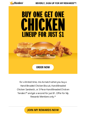 Hardee's - Chick Out this Buy 1 Get 1 for $1 Deal