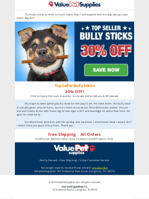 ValuePetSupplies - Bully Sticks - 30% Off