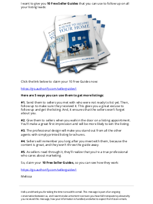Get 10 Free Seller Guides for your listing follow-up