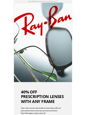 Ray-Ban - Land 40% off Prescription Lenses
