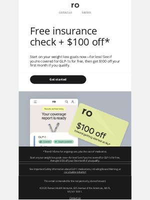 Ro - Free insurance check + $100 off your first month