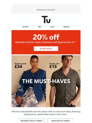 Sainsbury's (United Kingdom) - 20% off selected summer, footwear and lingerie…..