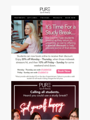 PURE Spa & Beauty - 🎓 Exclusive Student Discount: Enjoy 20% Off Treatments
