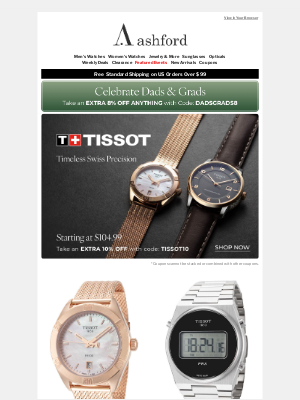Ashford - Tissot: Timeless Swiss Precision from $104.99 (even less with coupon!)