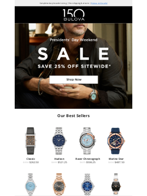 Bulova - Presidents’ Day Weekend Sale: Save 25% Off Sitewide*