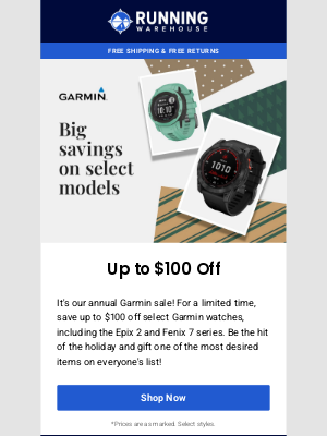 Running Warehouse - $100 Off Garmin Watches! Shop Our Annual Sale