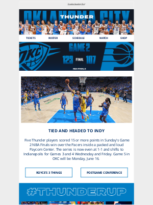 Oklahoma City Thunder - Tied and Headed to Indy