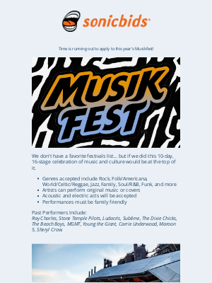 Sonicbids - Musikfest is looking for 75 bands!