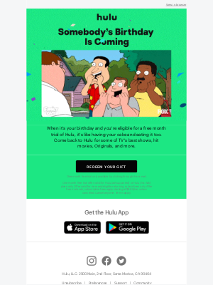 Hulu - MailCharts It’s Almost Your B-Day. Here’s Your Gift