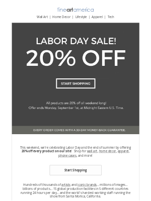 Fine Art America - Labor Day Weekend Sale - 20% Off All Products - Now Through Monday!