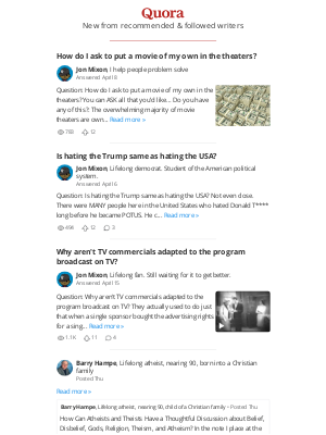 Quora - Updates from Jon Mixon, Barry Hampe, ...