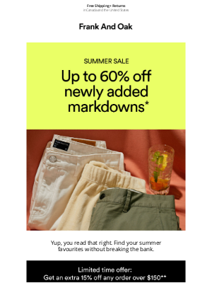 Frank and Oak - UP TO 60% OFF MARKDOWNS