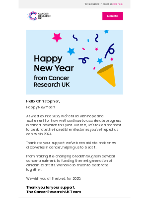 Cancer Research (United Kingdom) - Happy New Year, Christopher!