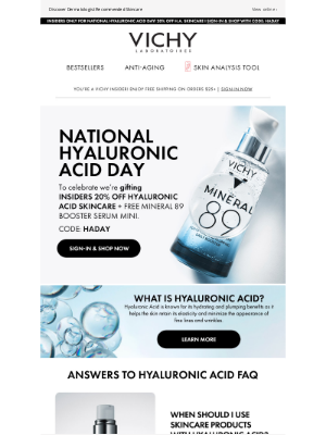 Vichy - Today Only! 20% Off Hyaluronic Acid Skincare