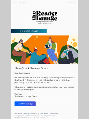 Penguin Random House - New Quick Survey Drop on The Reader Lounge!📚