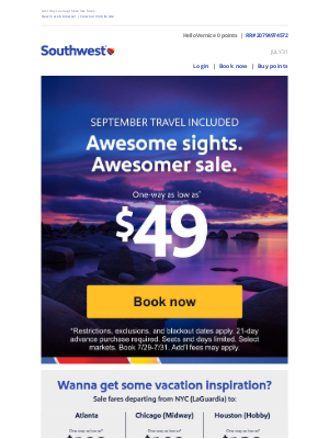 Southwest Airlines - $49 sale fares are taking off. Book today!