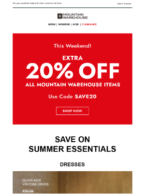 Mountain Warehouse (Rest of Europe) - Our Summer Top Picks | Extra 20% Off!