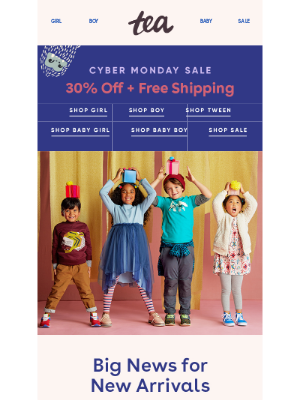 Cyber Monday subject line and email by Tea