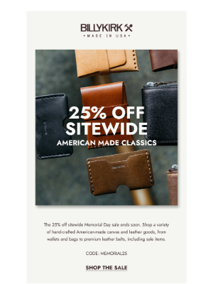 Billykirk, Inc. - Don't Miss Out: 25% Off American Crafted Leather Goods