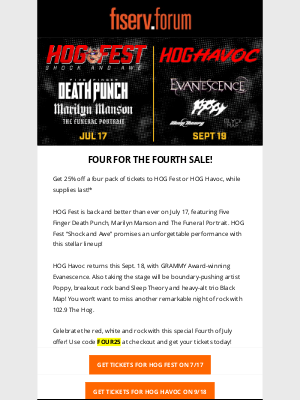 Milwaukee Bucks - Get 25% Off Tickets For HOG Fest Or HOG Havoc! 🤘