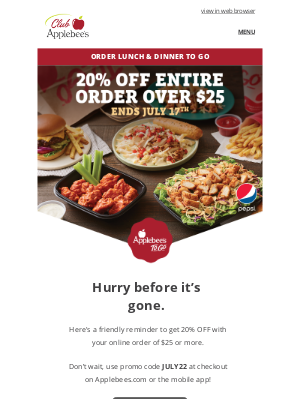 Applebee's - Last Chance! This 20% off deal is 🔥