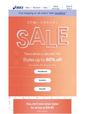 ASICS - Final days of up to 60% off.