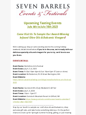 Seven Barrels - This Week’s Tasting Events Inside 🫒🍾